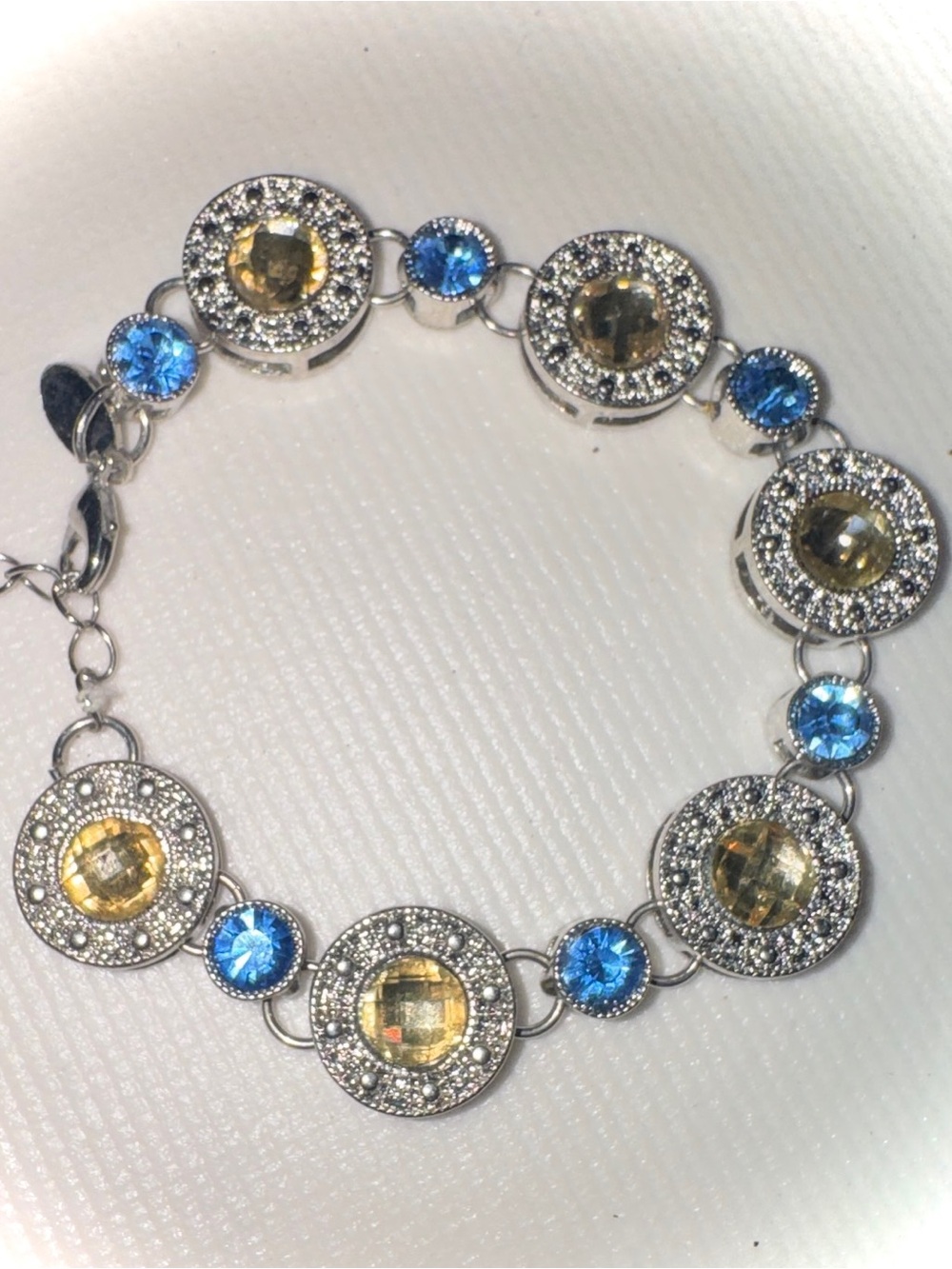 2028 Jewelry Silver Tone Yellow & Blue Crystal Halo Link Bracelet